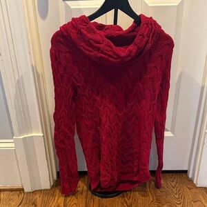 JEANNE PIERRE Red Cable Knit Cowl Sweater